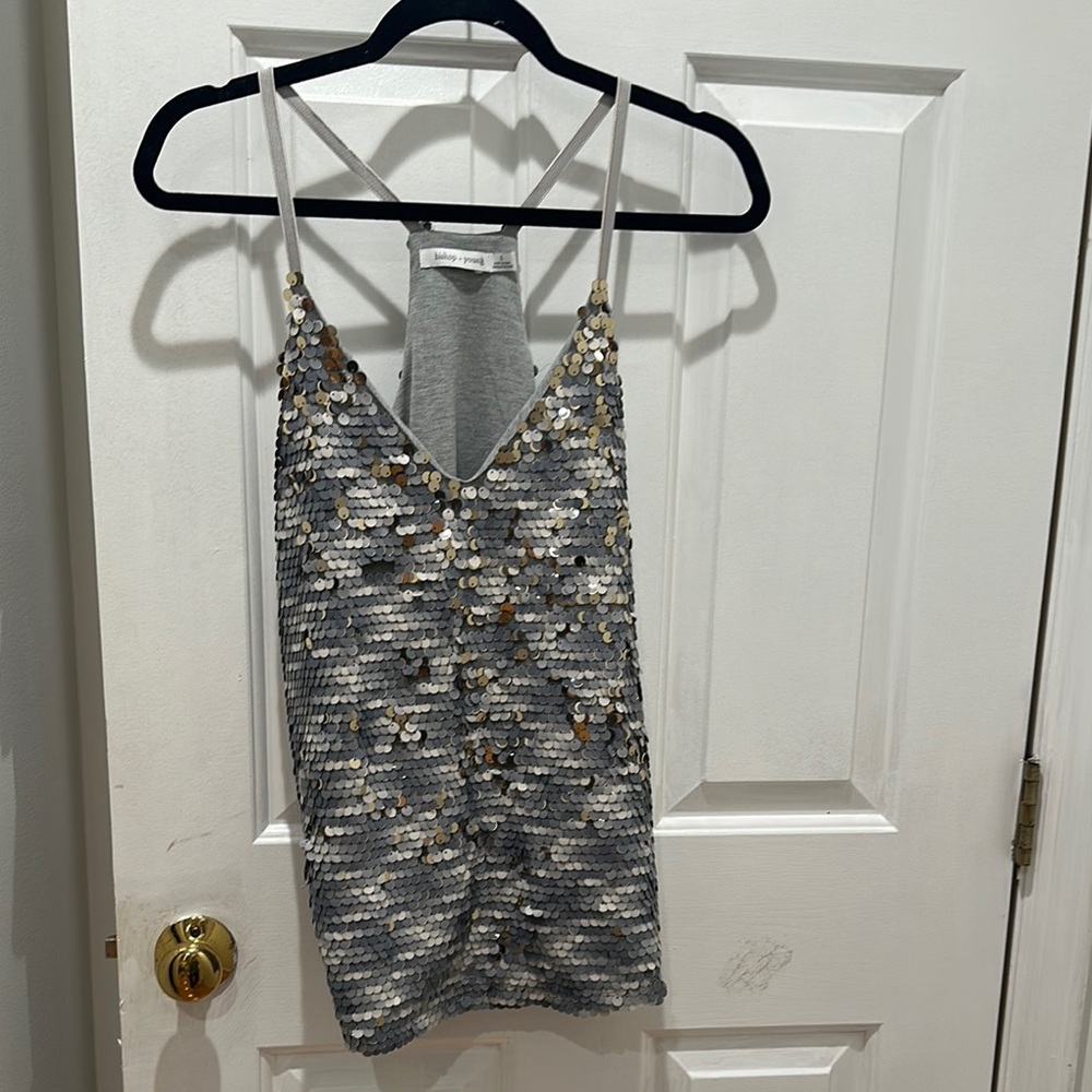 Bishop + Young Silver Sequin Halter Top
